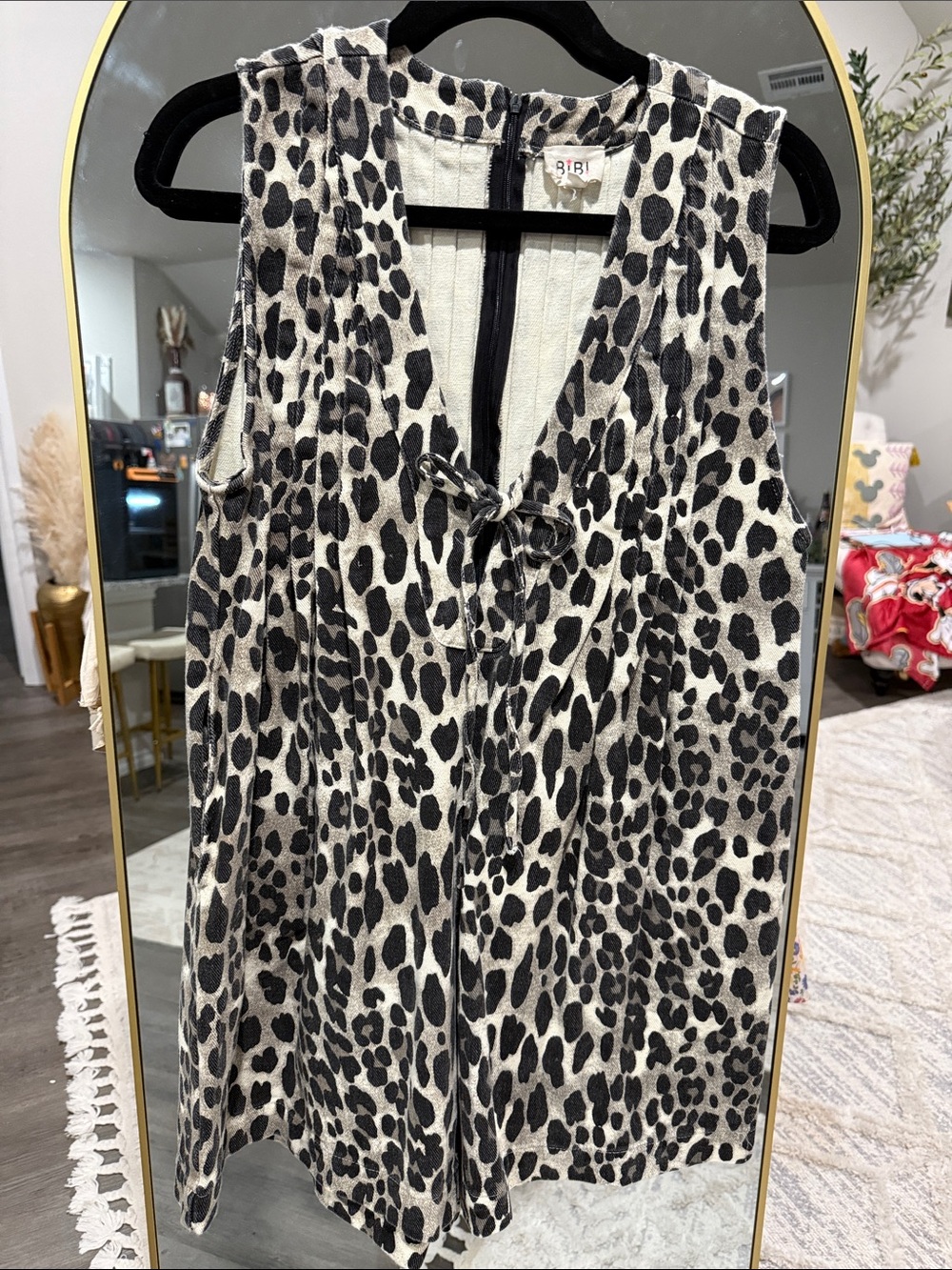 BiBi Black and Cream Leopard-Pattern Romper